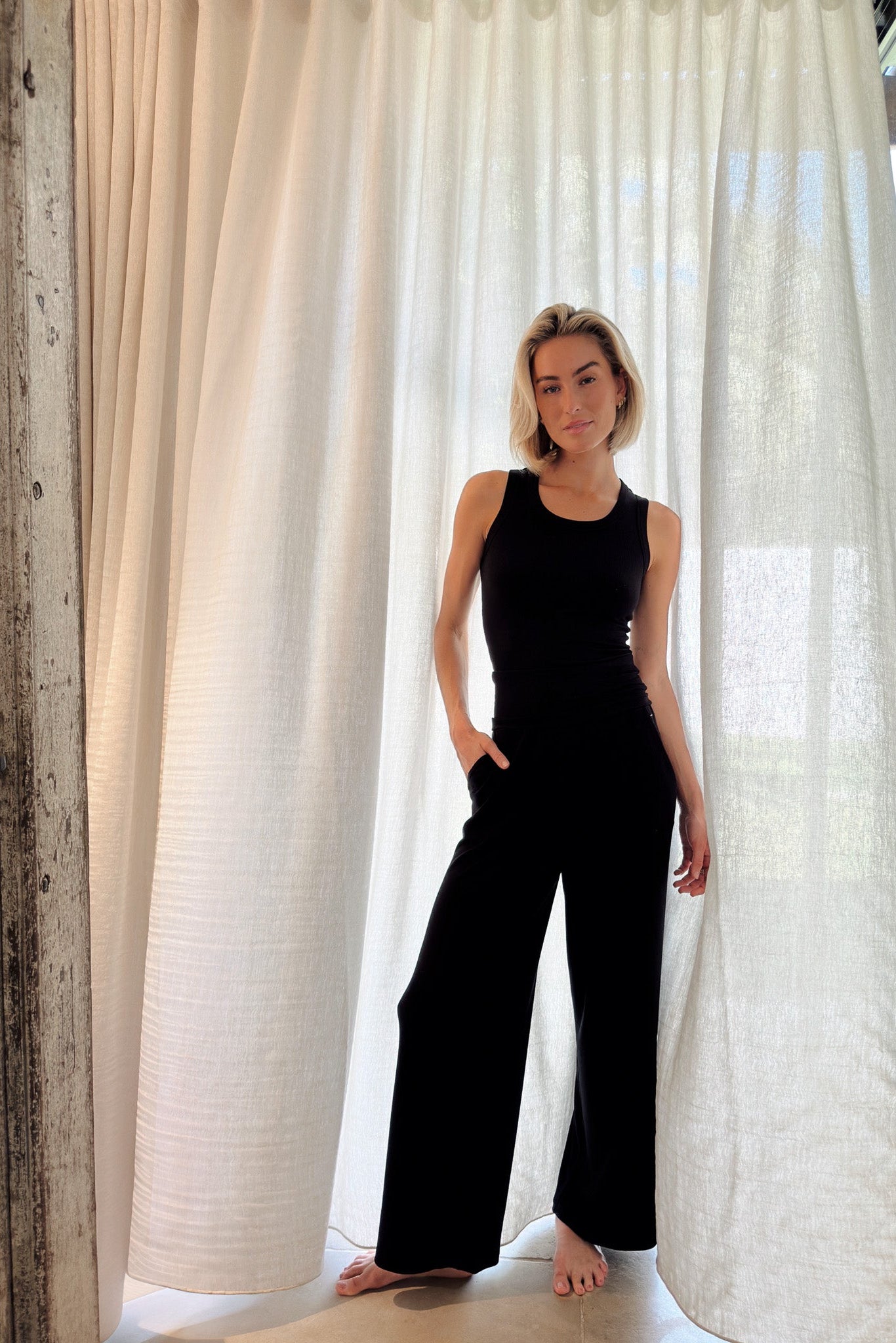 Pull on Wide Leg Rib Pant Onyx