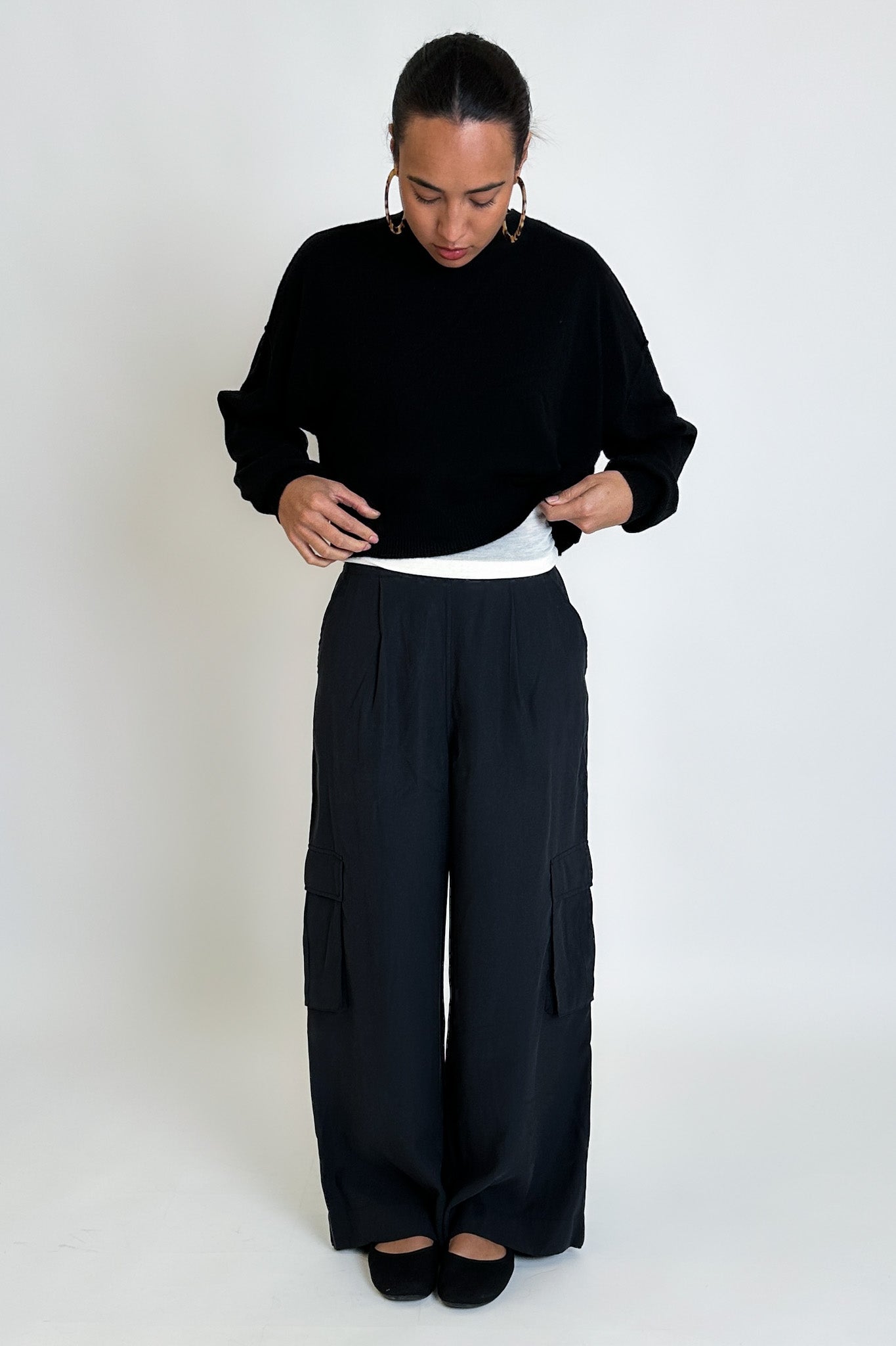Baxter Wide Leg Pull on Cargo Pant Black