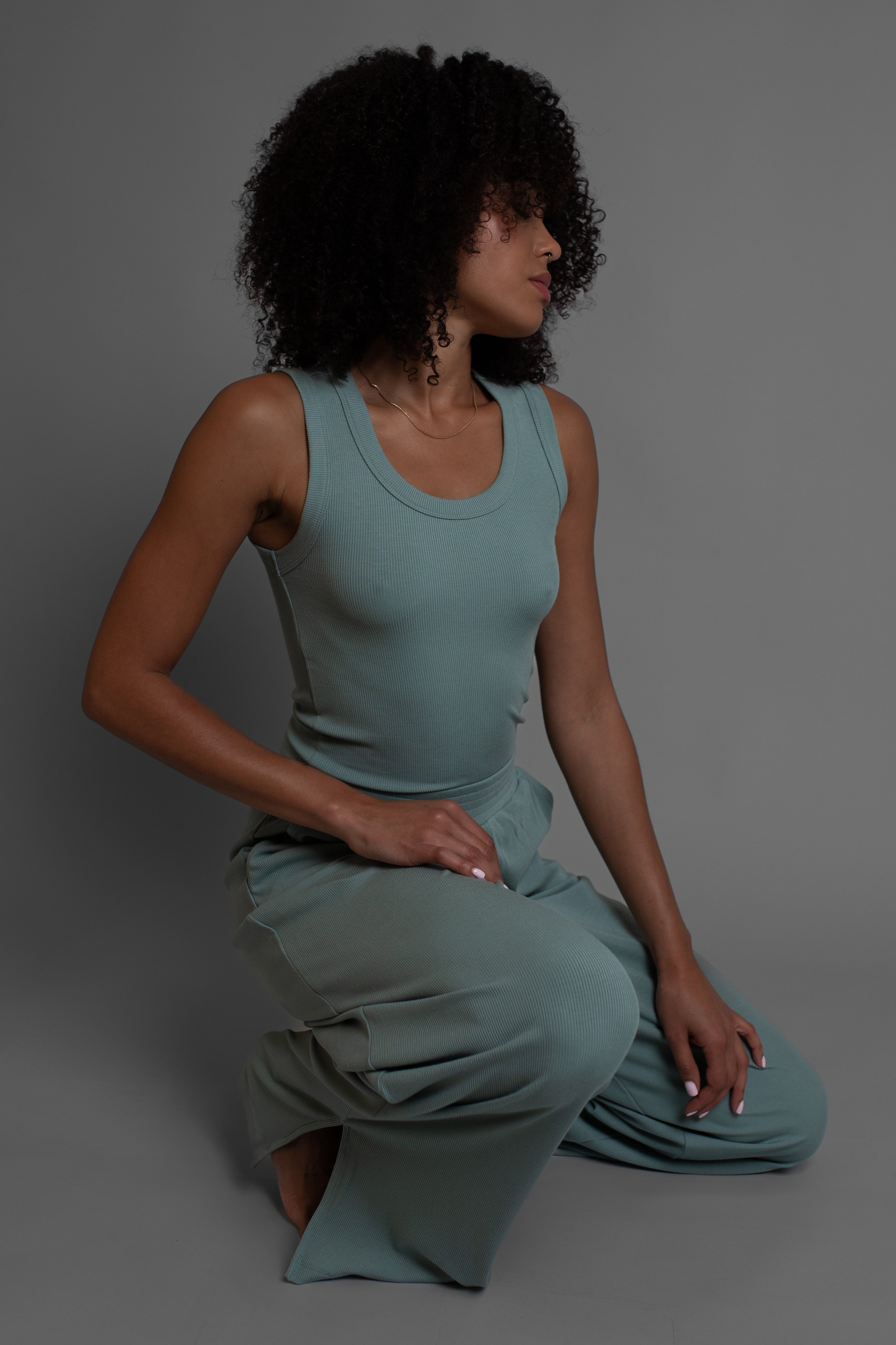 Pull on Wide Leg Rib Pant Agave