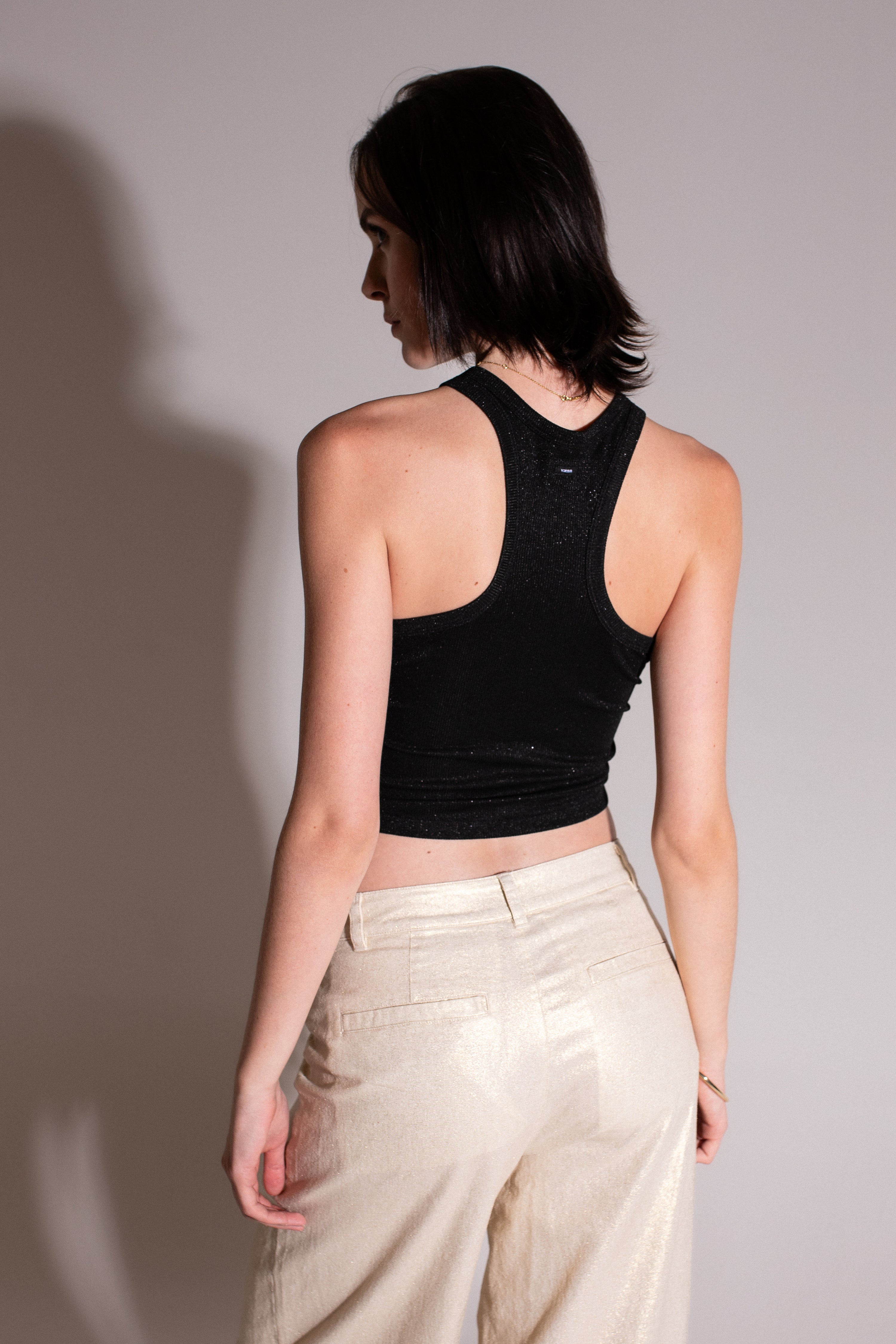 Black Metallic Crop Tank Black