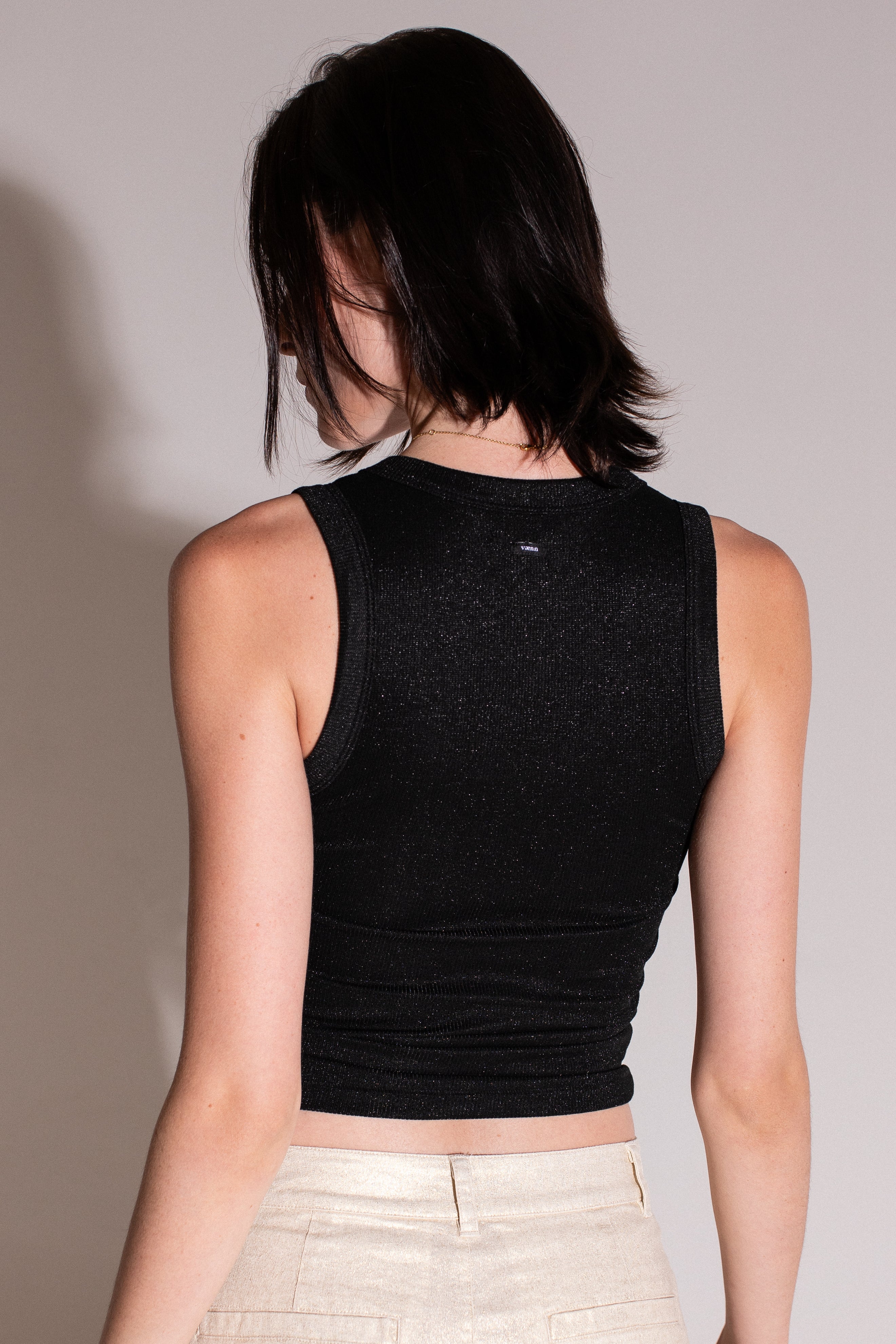 Black Metallic Scoop Neck Tank