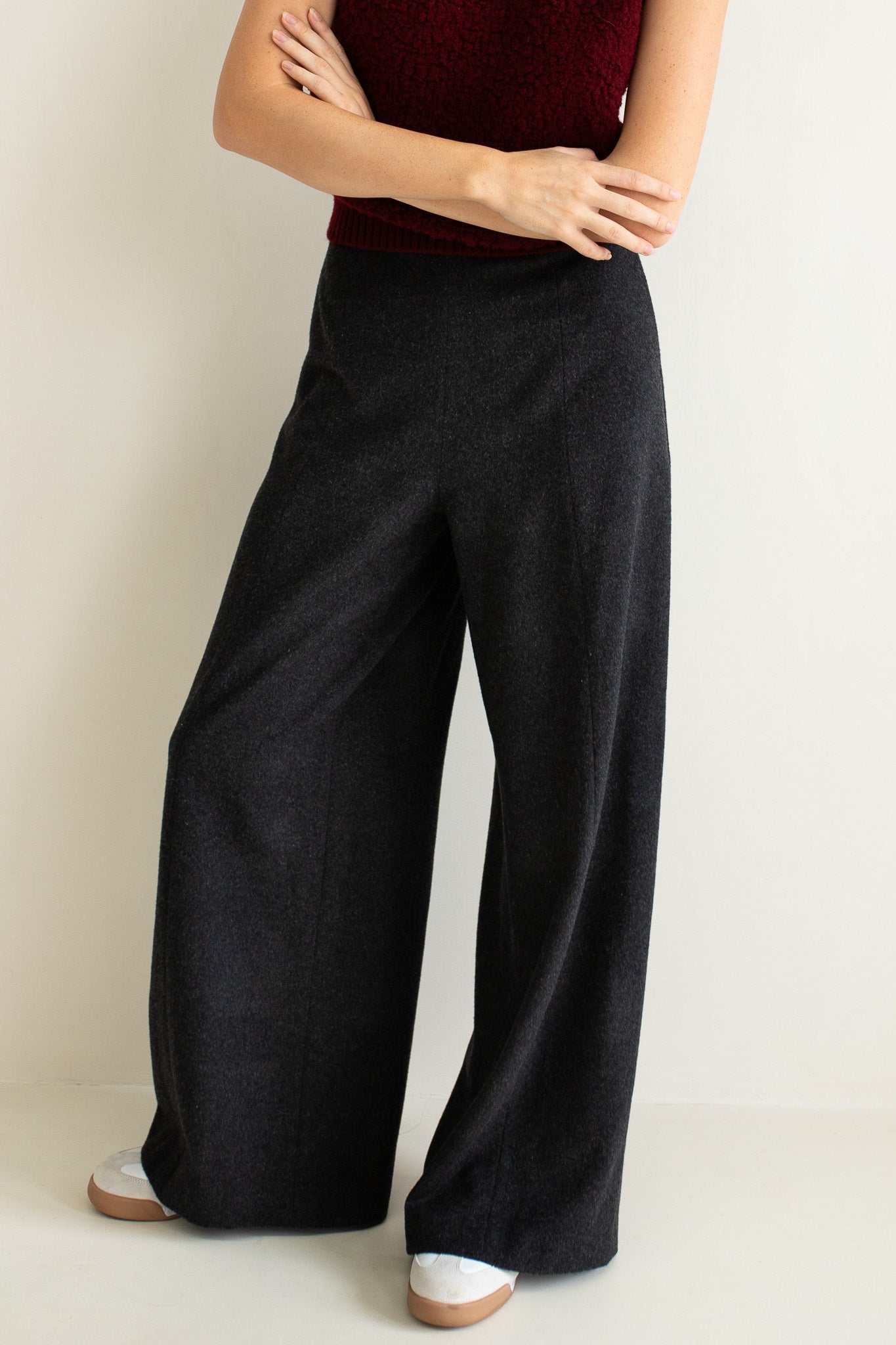 Giles Wide Leg Wool Pant Charcoal Melange