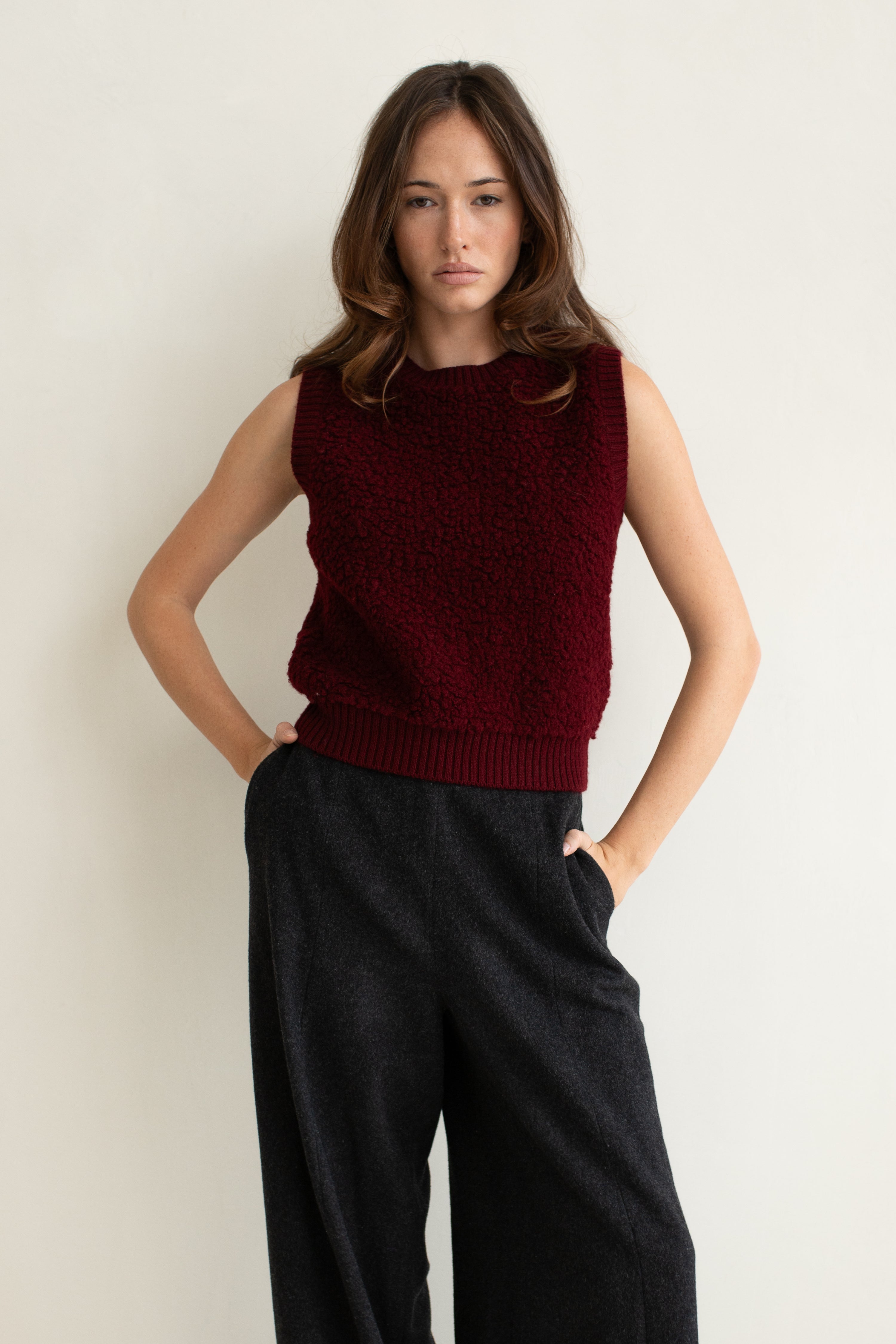 Barlow Wool Bouclé Knit Vest Raisin