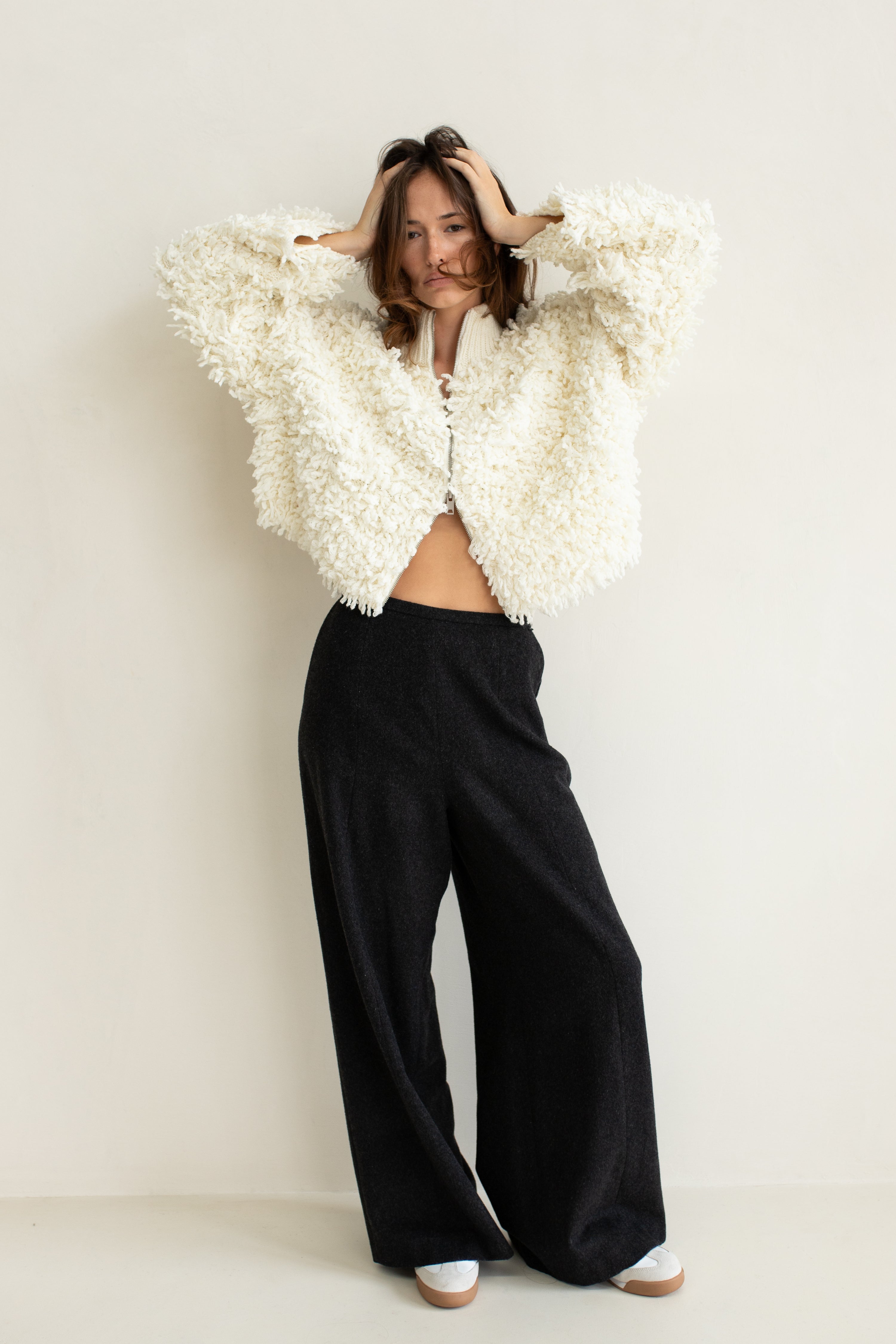 Carnaby Shaggy Zip Thru Crop Coat Milk