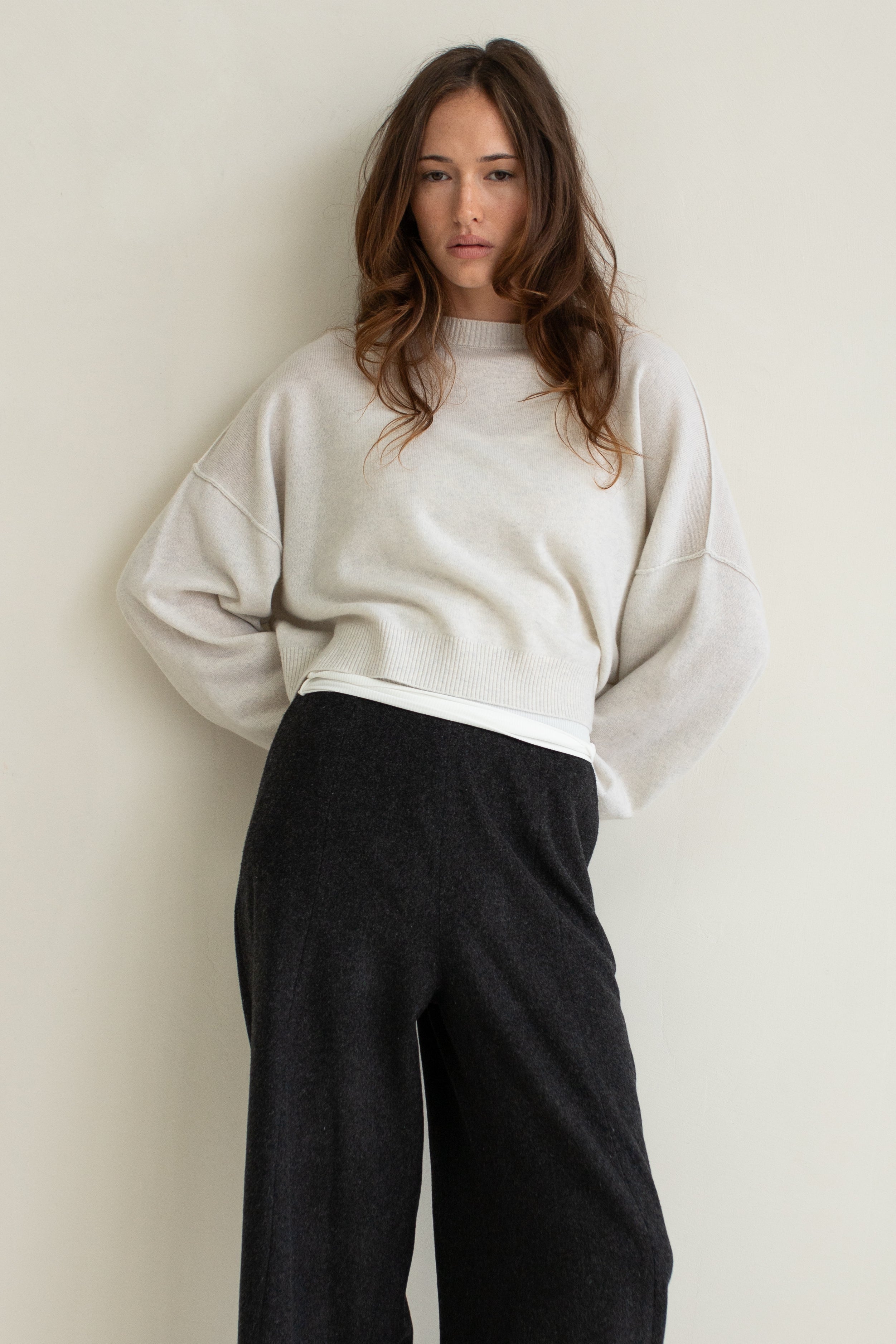 Madison Cashmere Crew Neck Drop Shoulder Chiffon