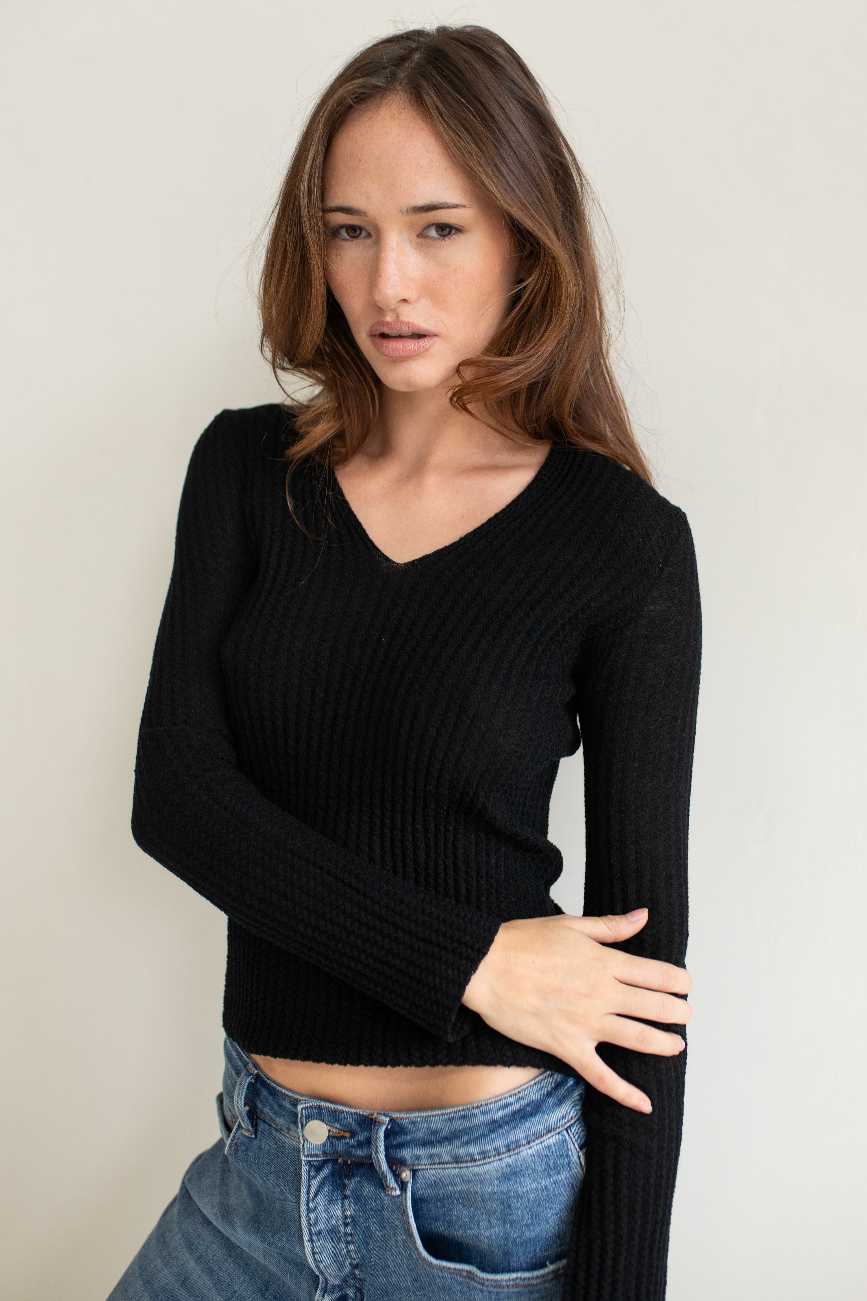 Alexandra Merino Wool V Neck Sweater Black