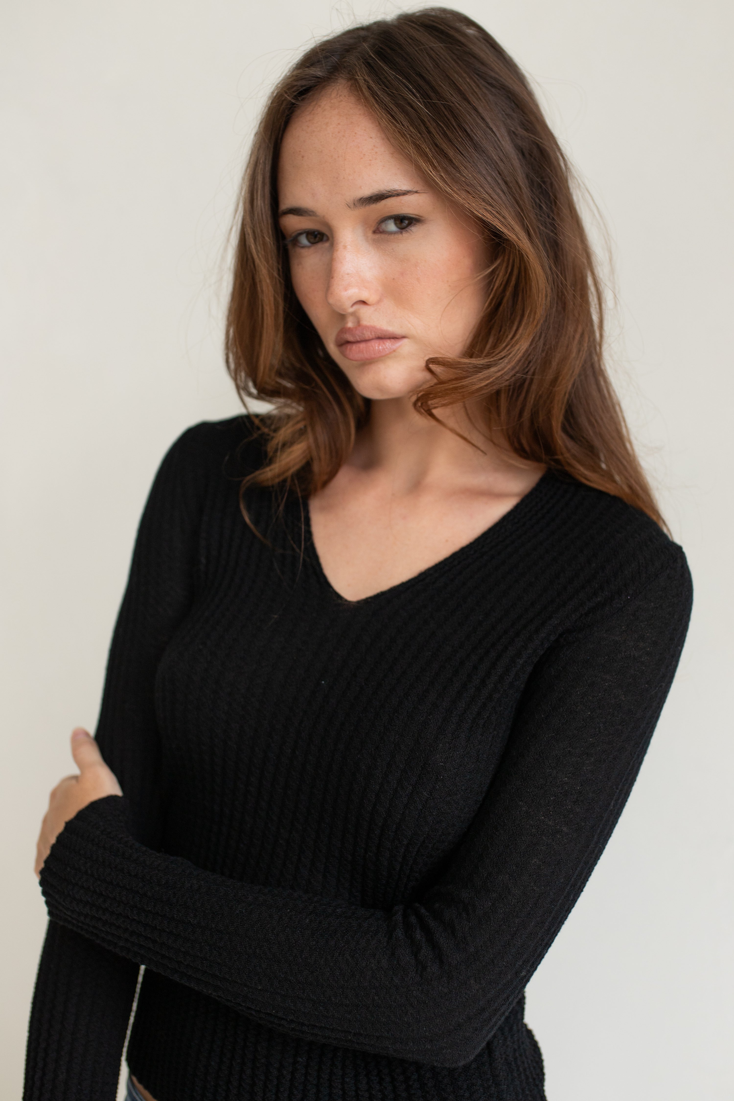Alexandra Merino Wool V Neck Sweater Black