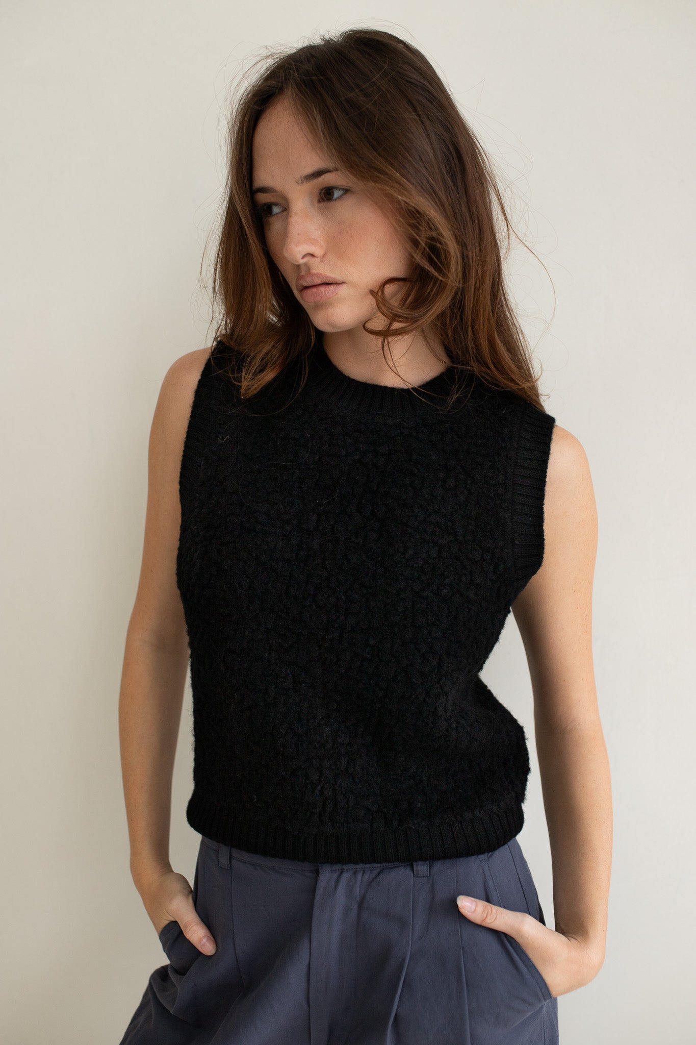 Barlow Wool Bouclé Knit Vest Black