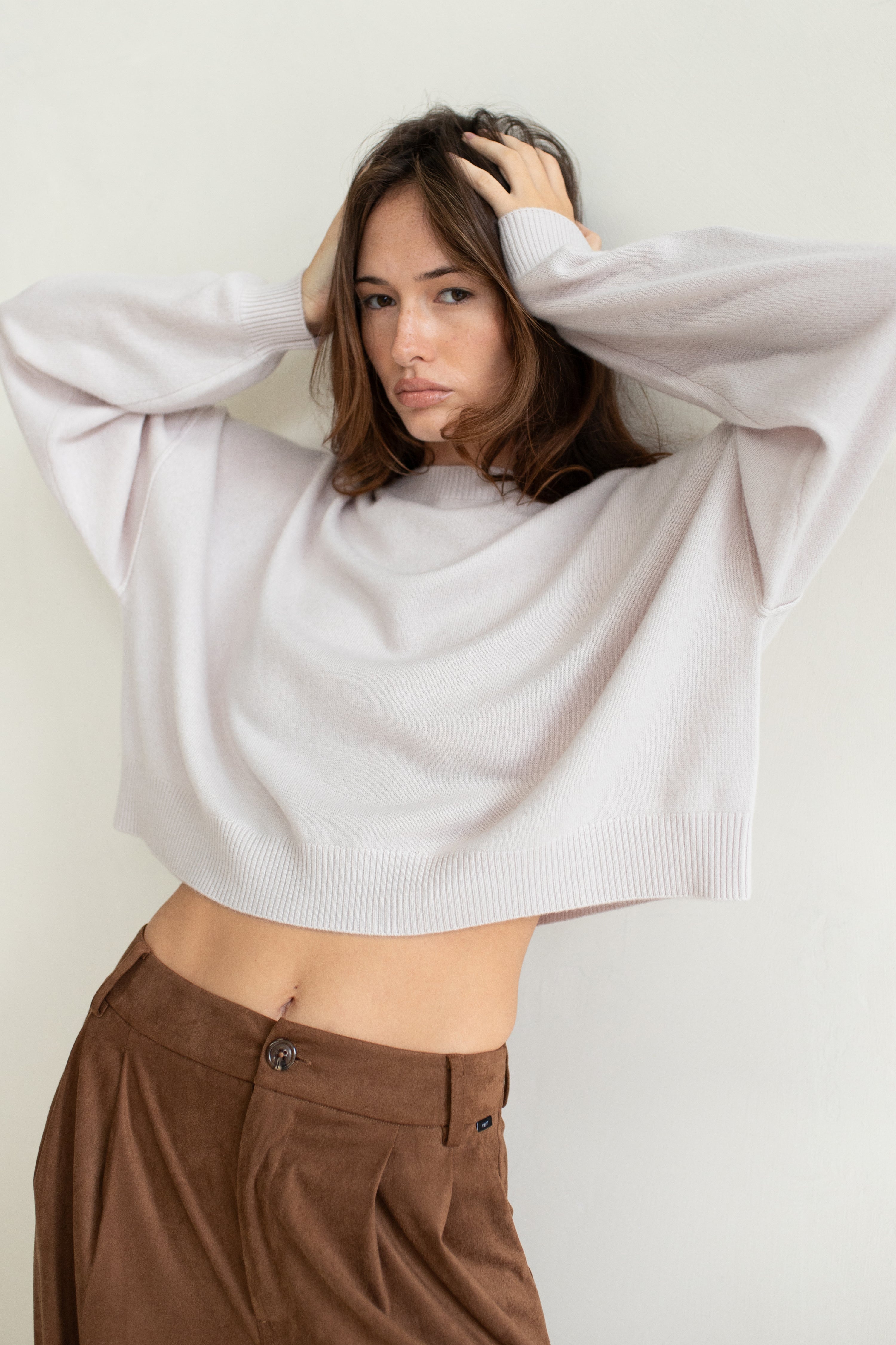 Madison Cashmere Crew Neck Drop Shoulder Fog