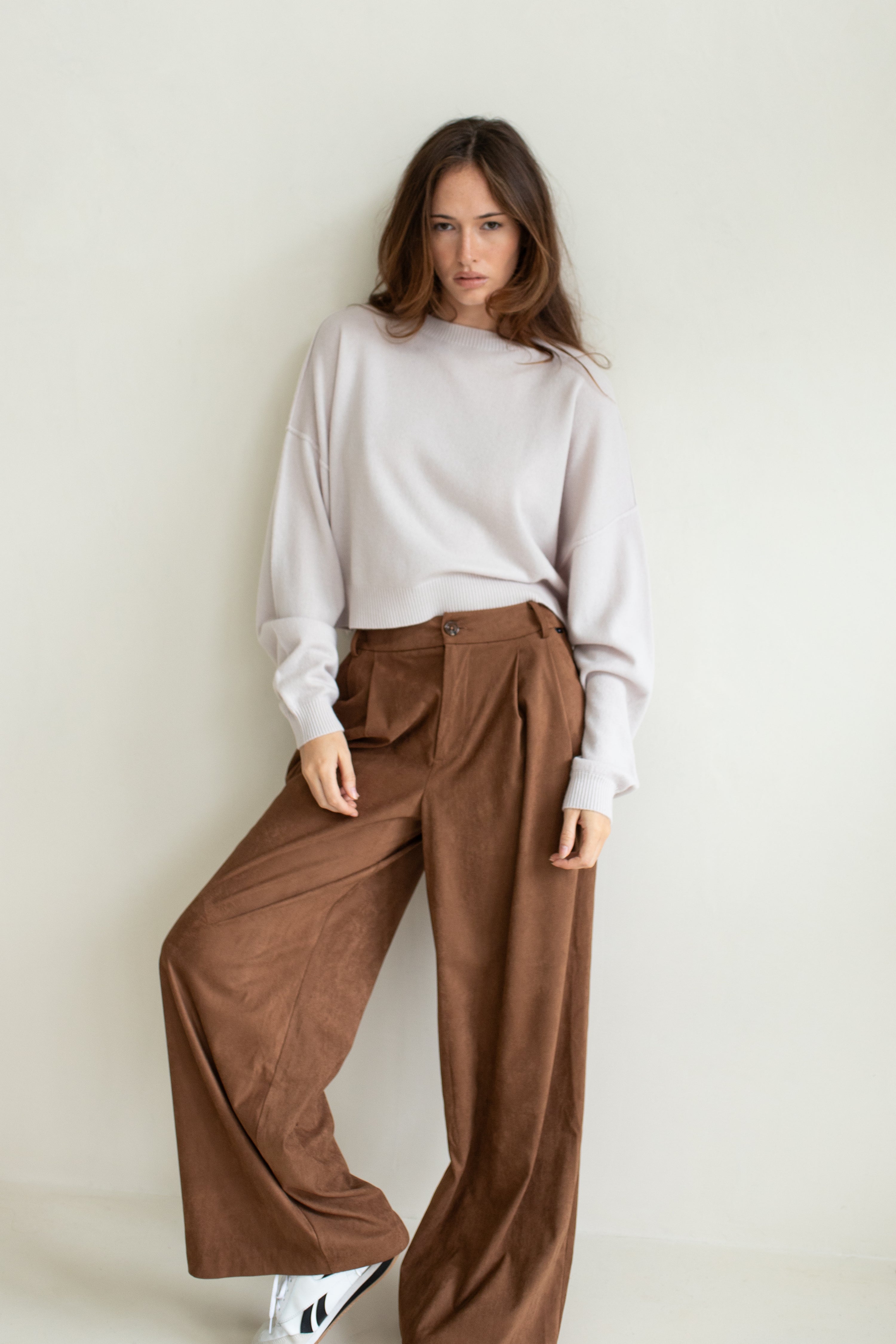 Madison Cashmere Crew Neck Drop Shoulder Fog