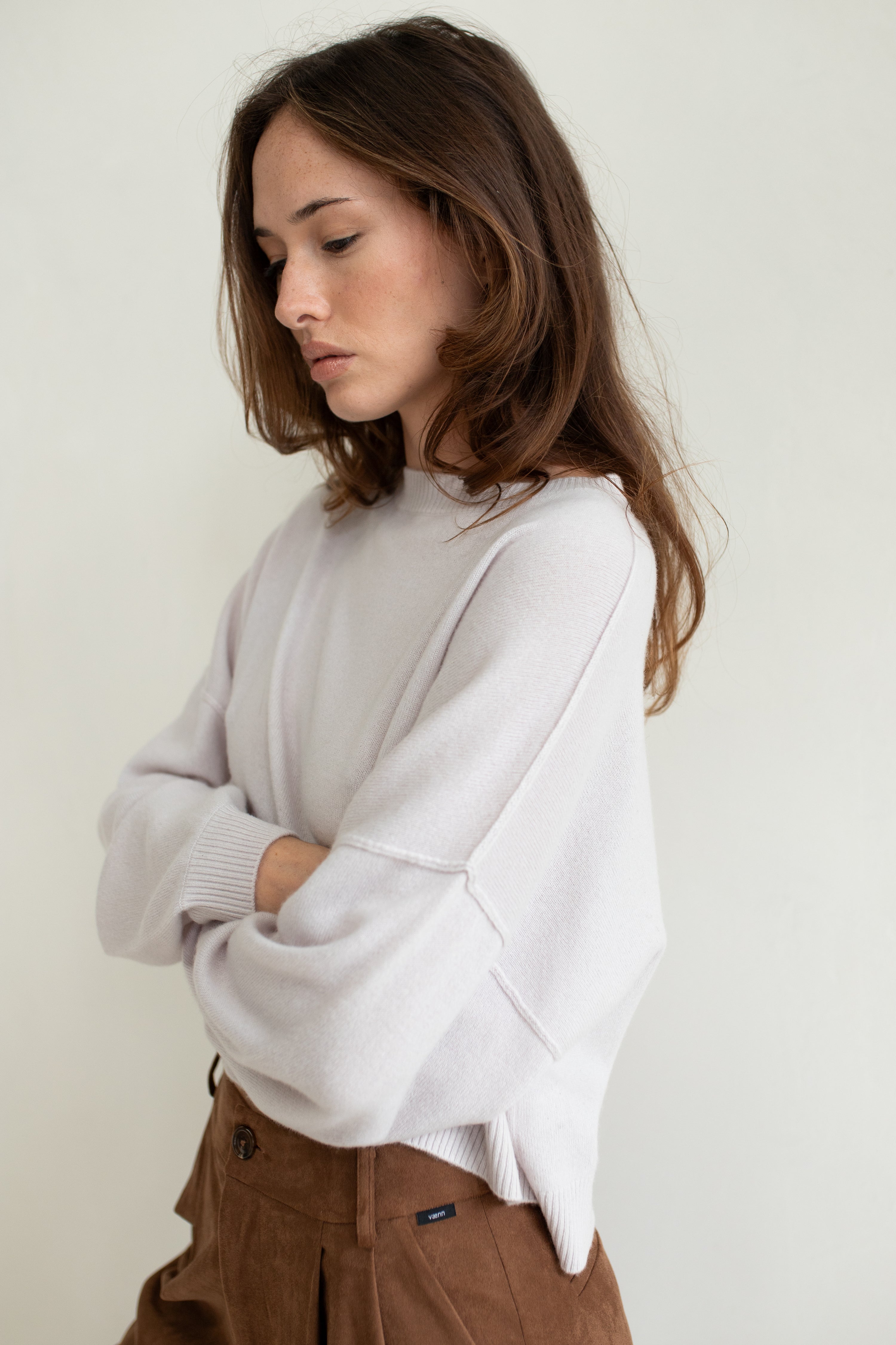 Madison Cashmere Crew Neck Drop Shoulder Fog