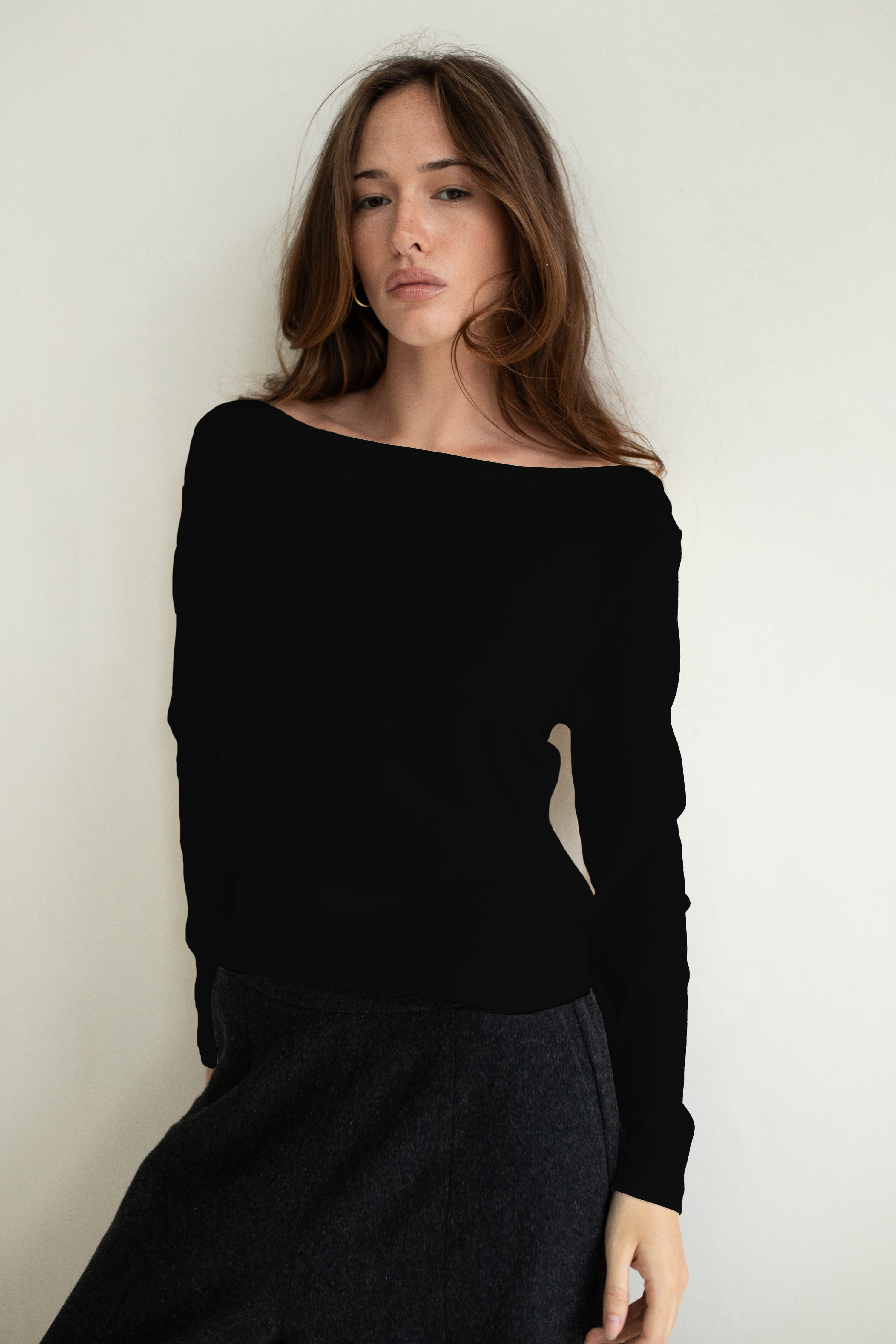 BabyWool Long Sleeve Wide Neck Crew Black