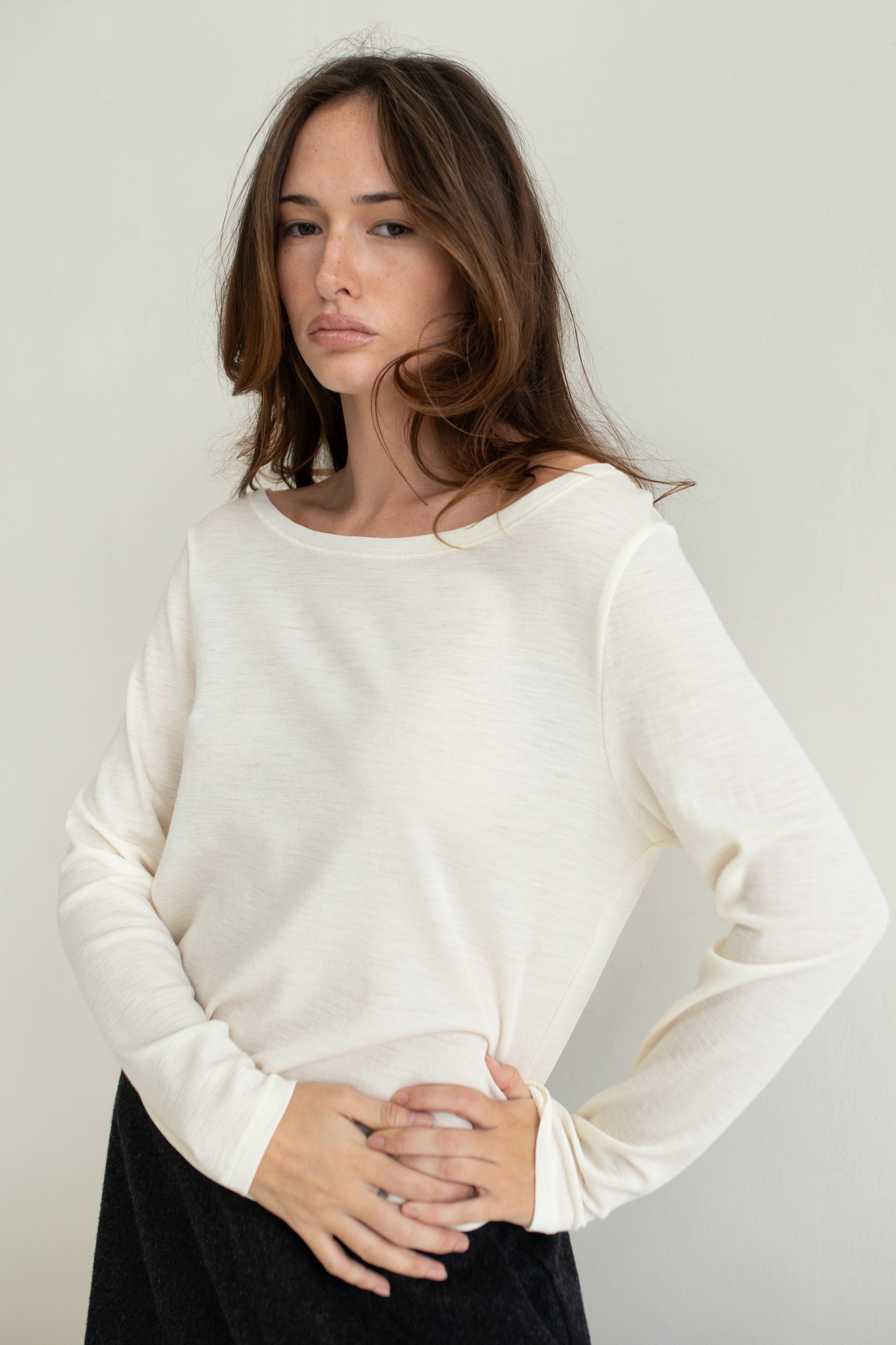 BabyWool Long Sleeve Wide Neck Crew Double Cream
