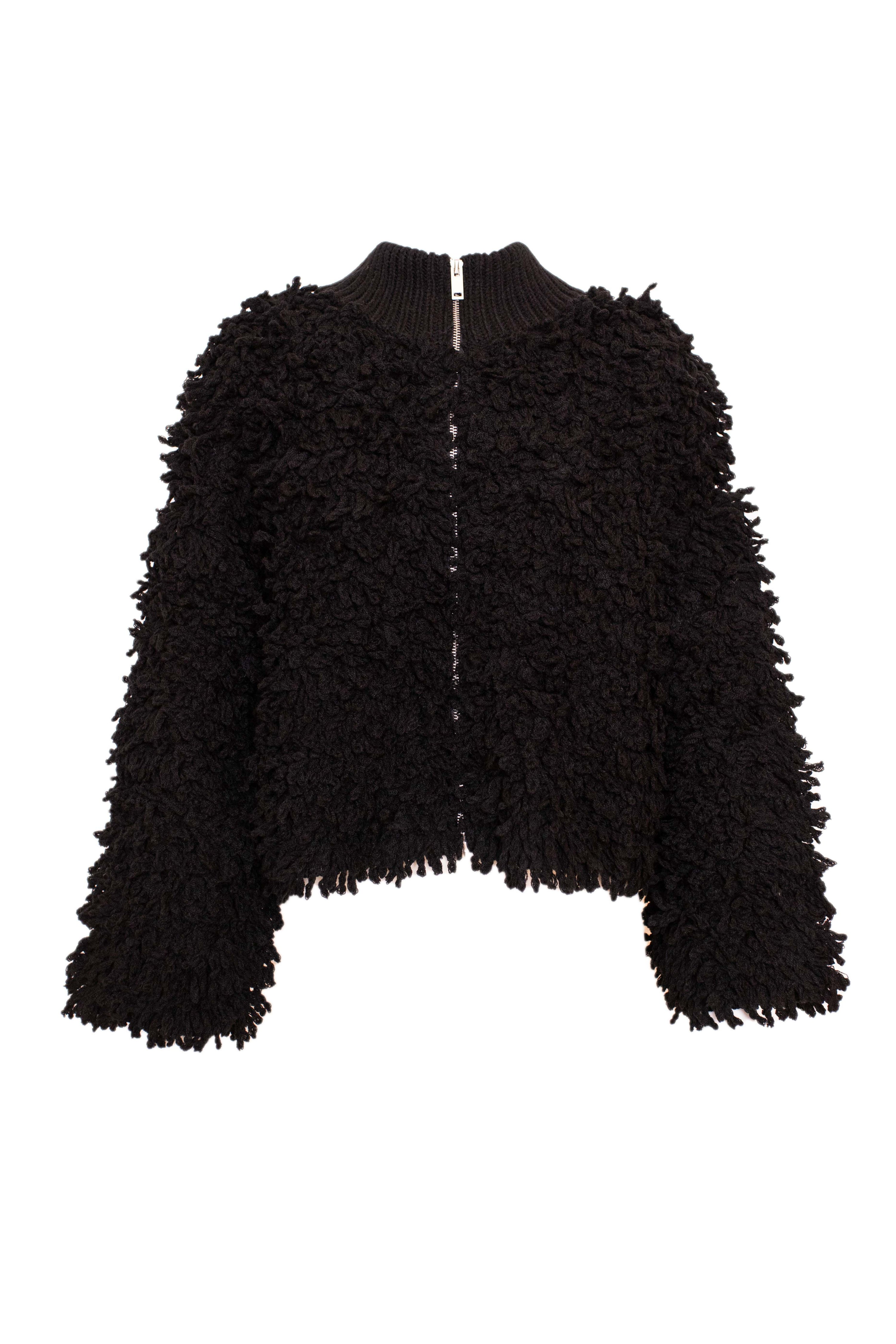Carnaby Zip Thru  Shaggy Crop Coat Black