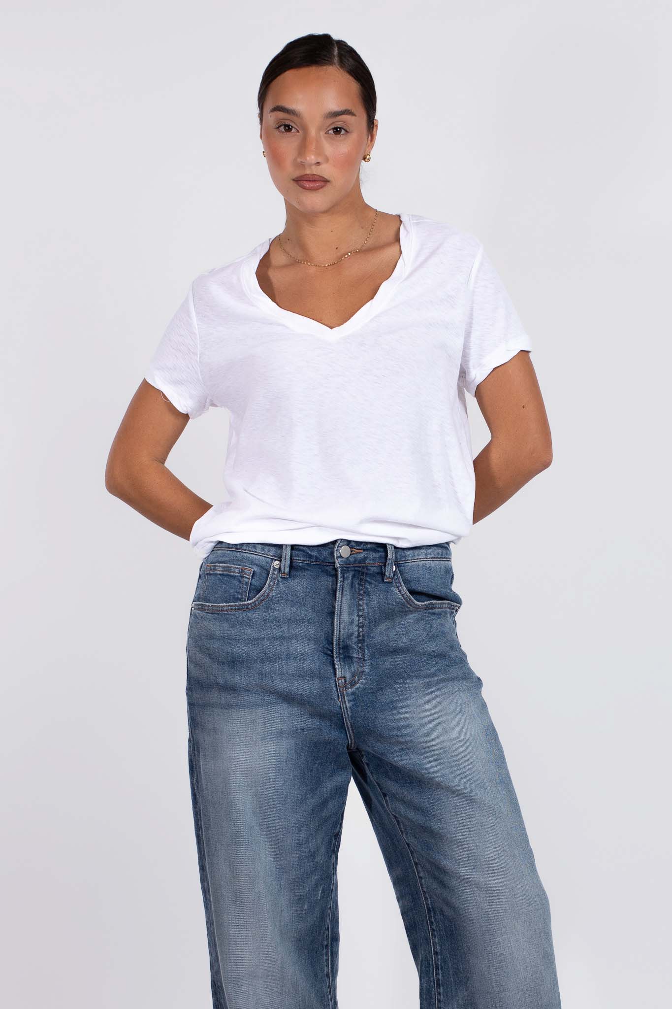 Slub Deep V Tee White