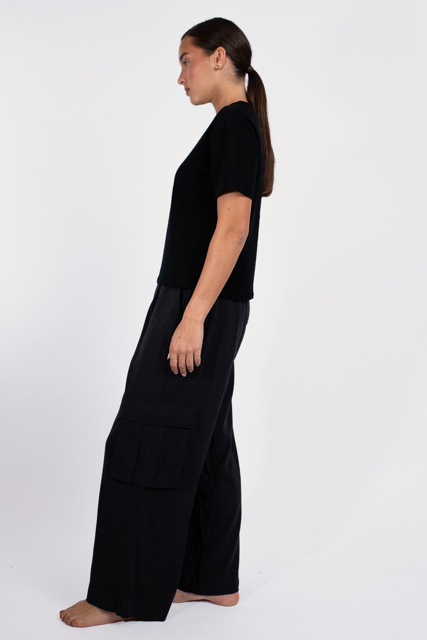 Baxter Wide Leg Pull on Cargo Pant Black