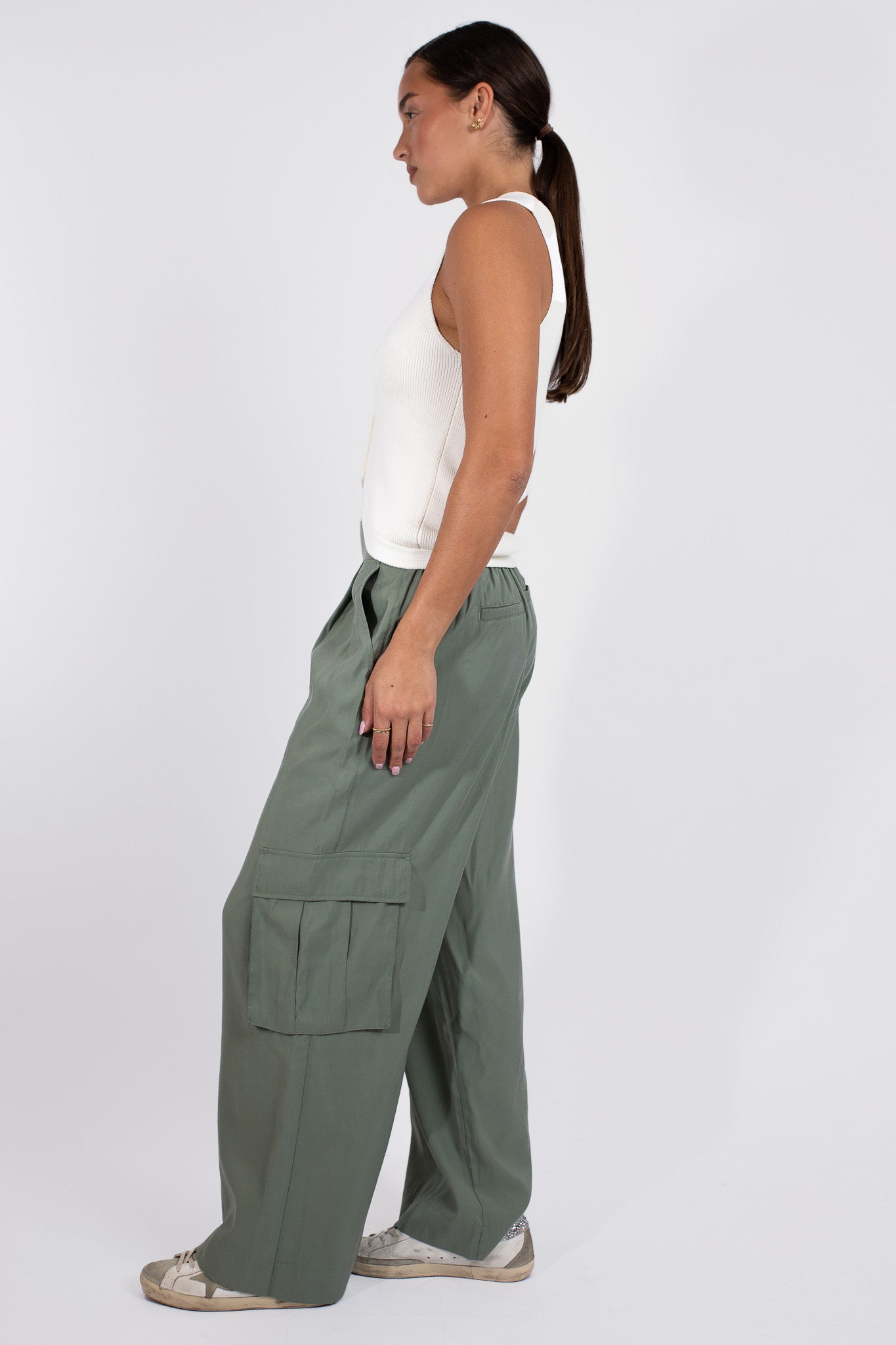 Baxter Wide Leg Pull on Cargo Pant Agave