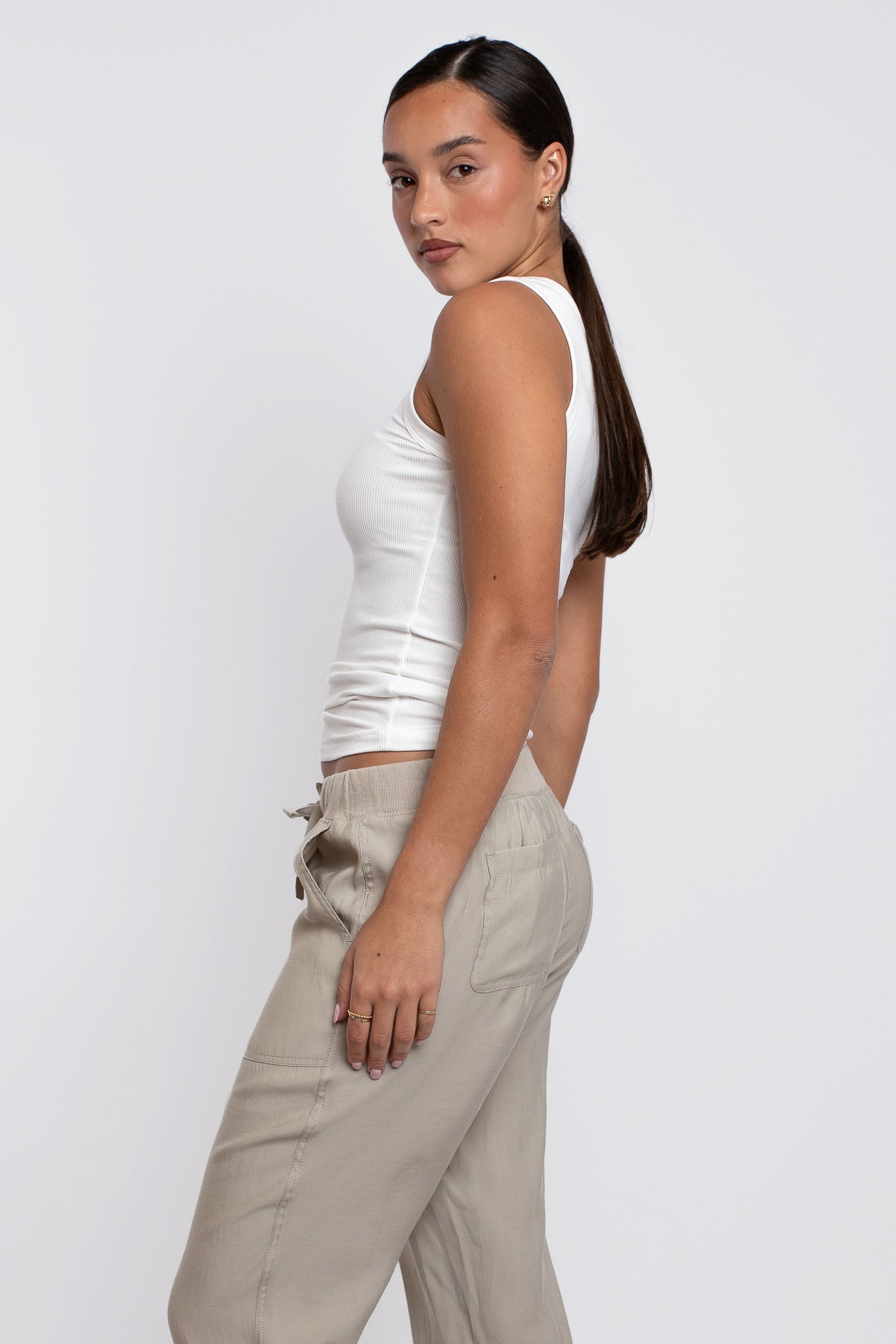 Rib Scoop Neck Tank Pearl White