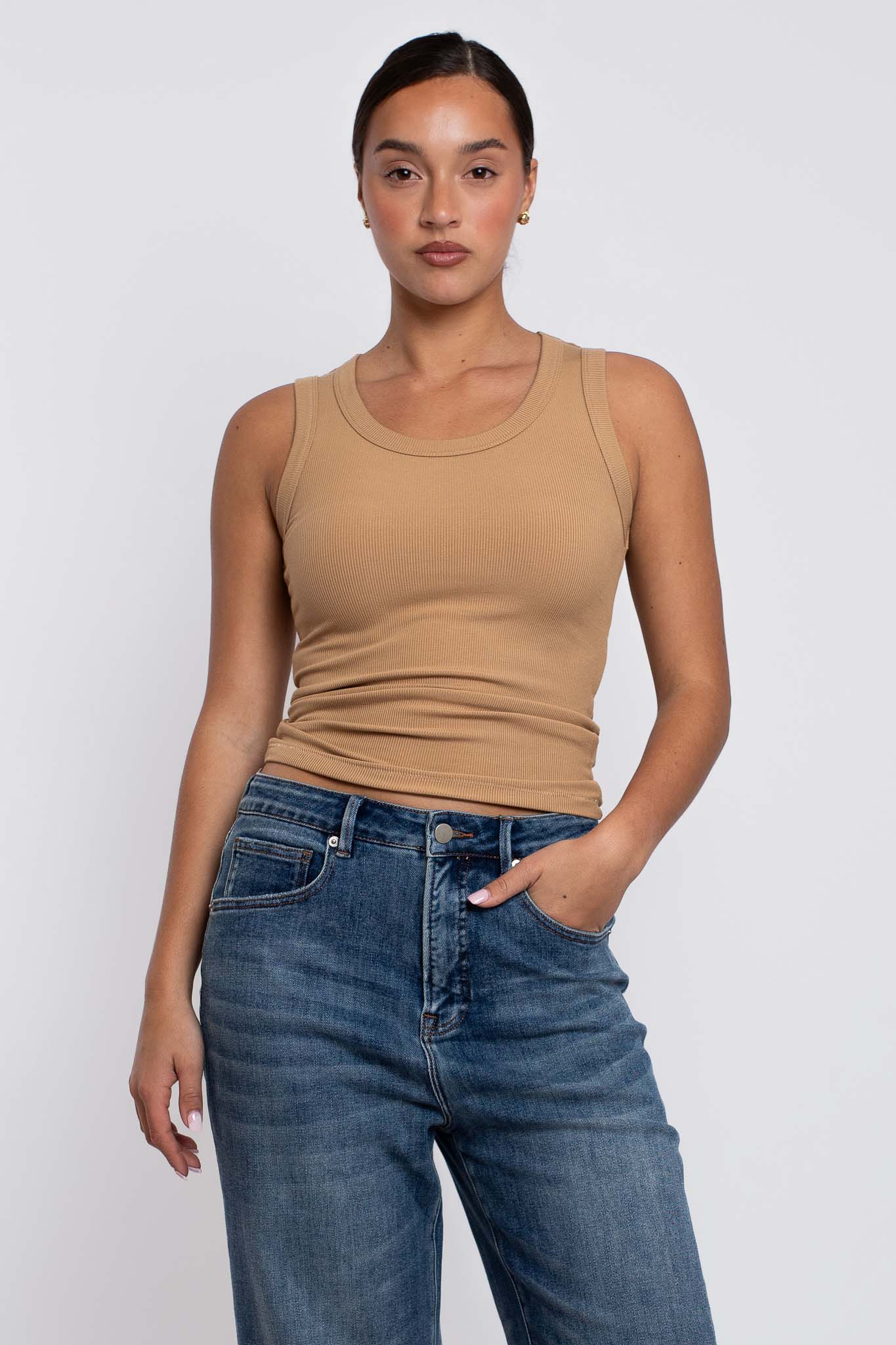 Rib Scoop Neck Tank Iced Coffee