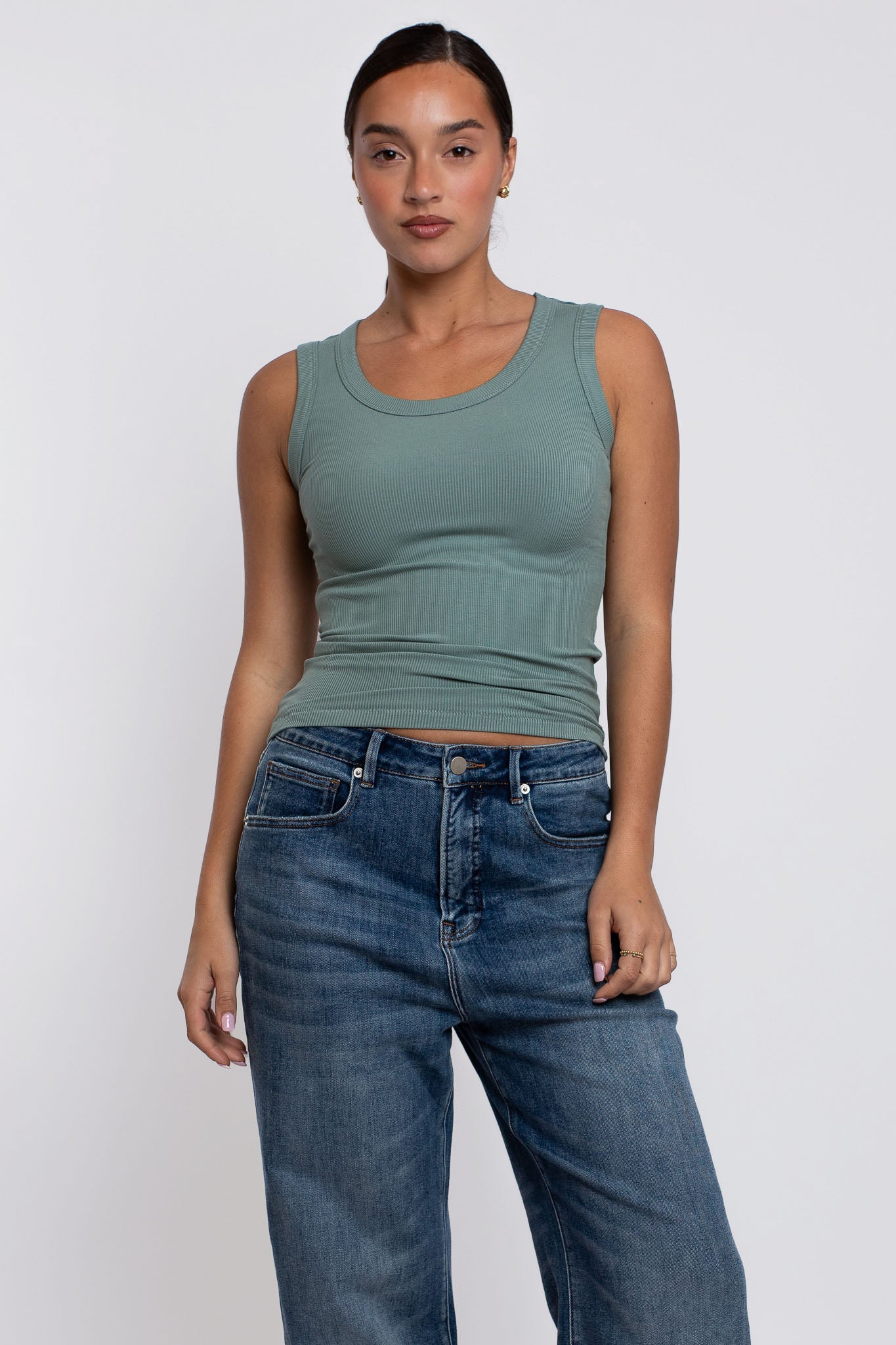 Rib Scoop Neck Tank Agave