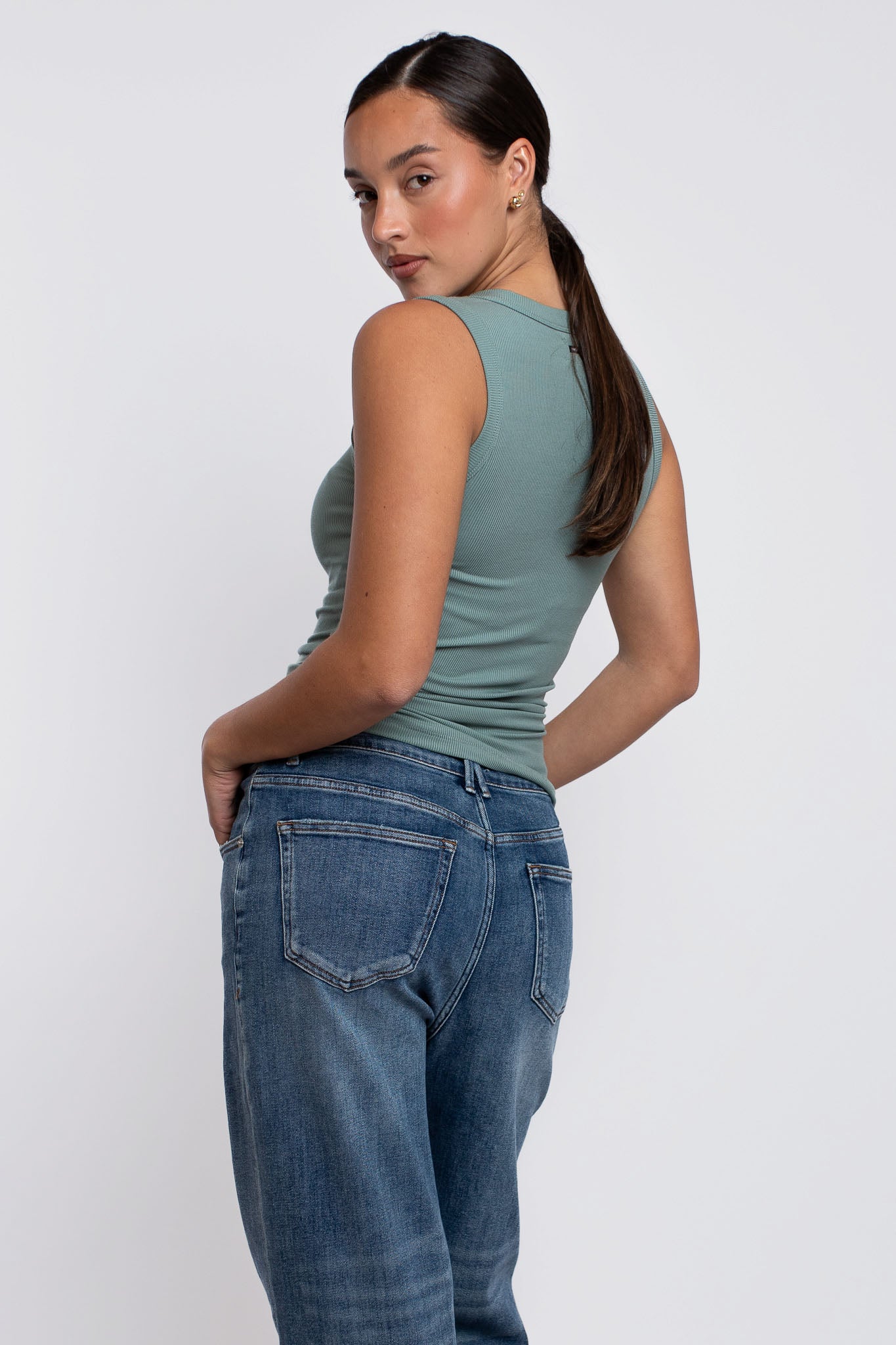 Rib Scoop Neck Tank Agave