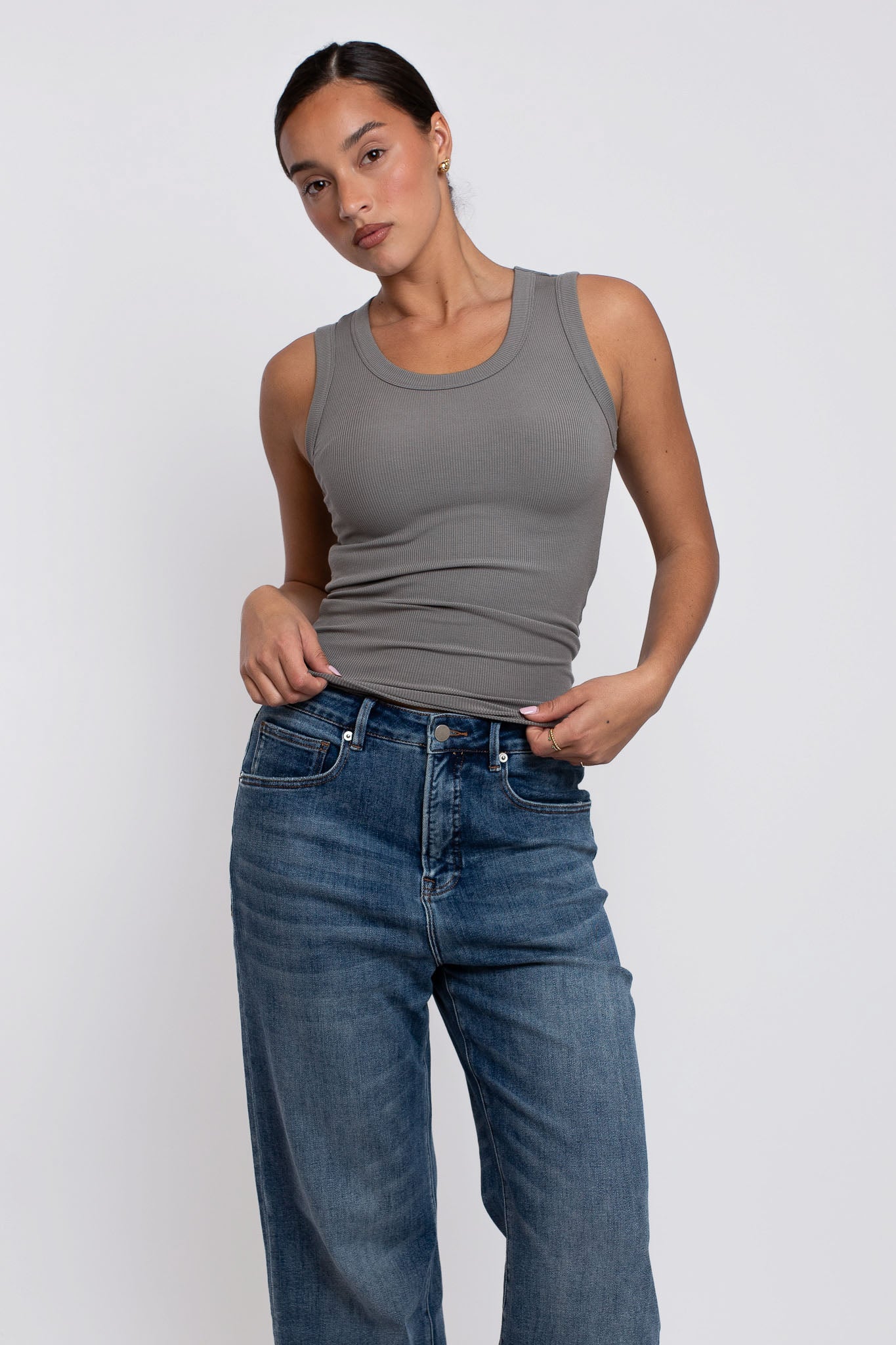 Rib Scoop Neck Tank Smoke