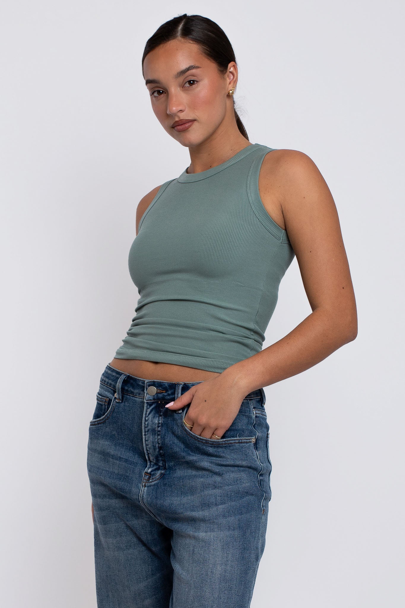 Rib Muscle Tank Agave