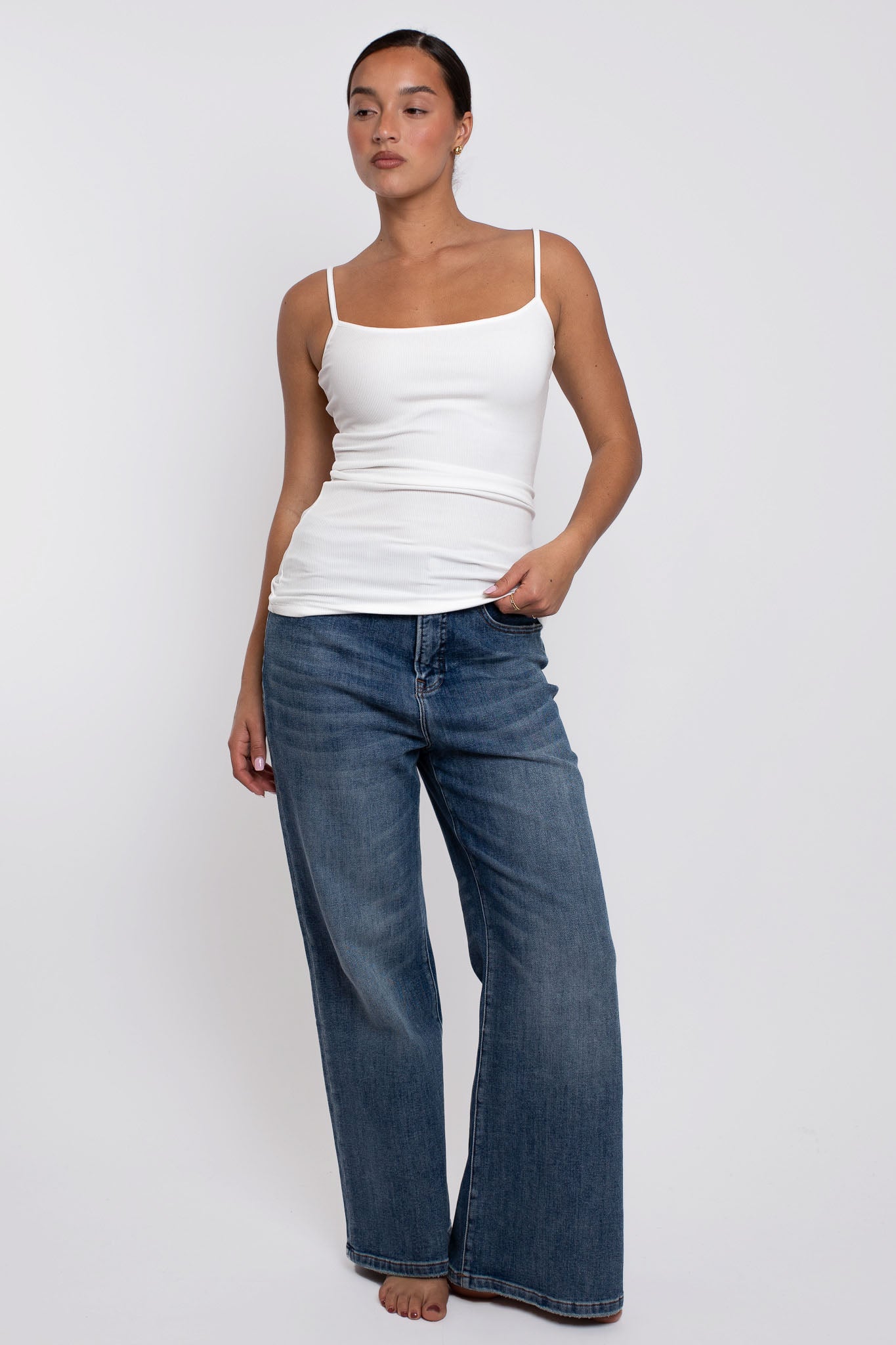 Strappy Rib Cami Tank Pearl White