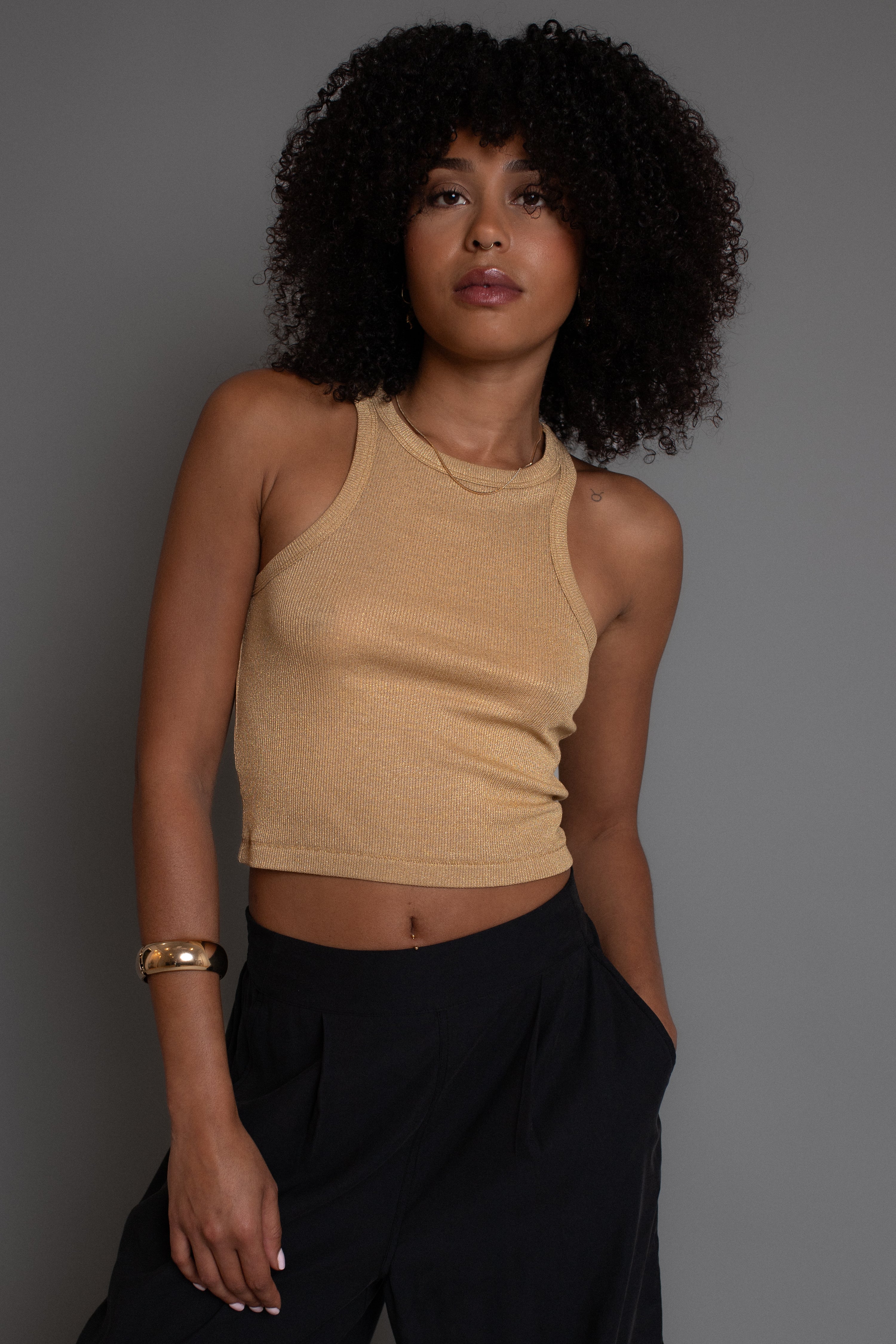 Rose Gold Metallic Crop Tank