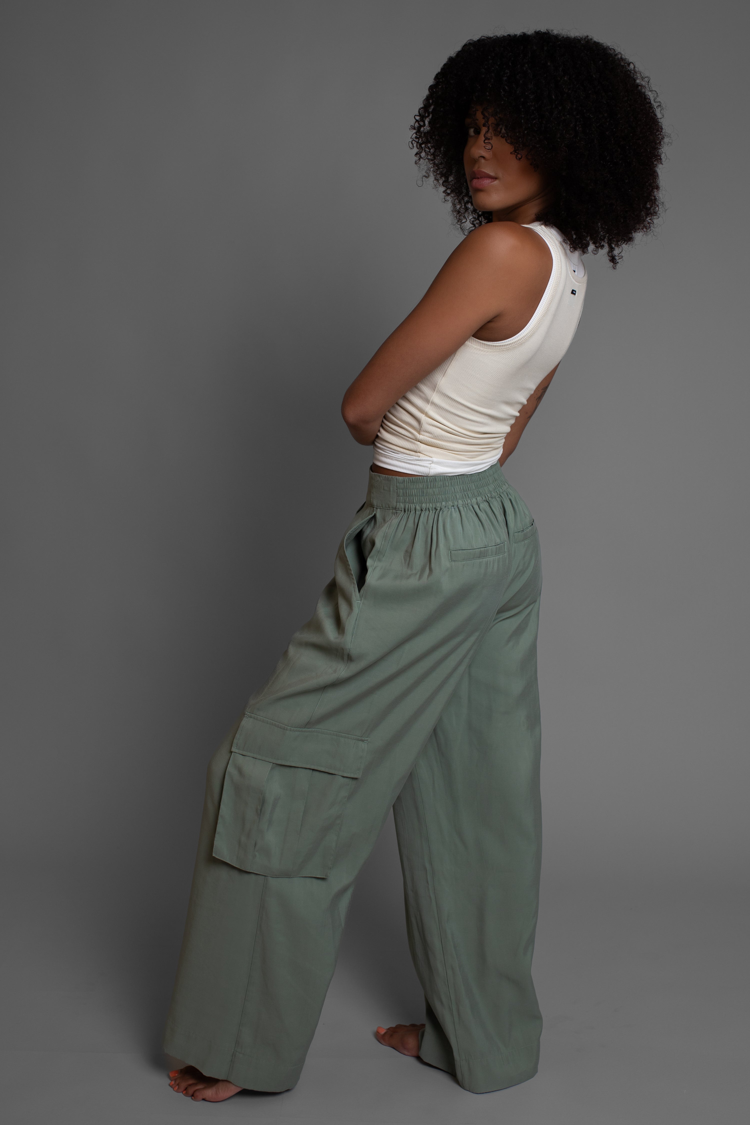 Baxter Wide Leg Pull on Cargo Pant Agave