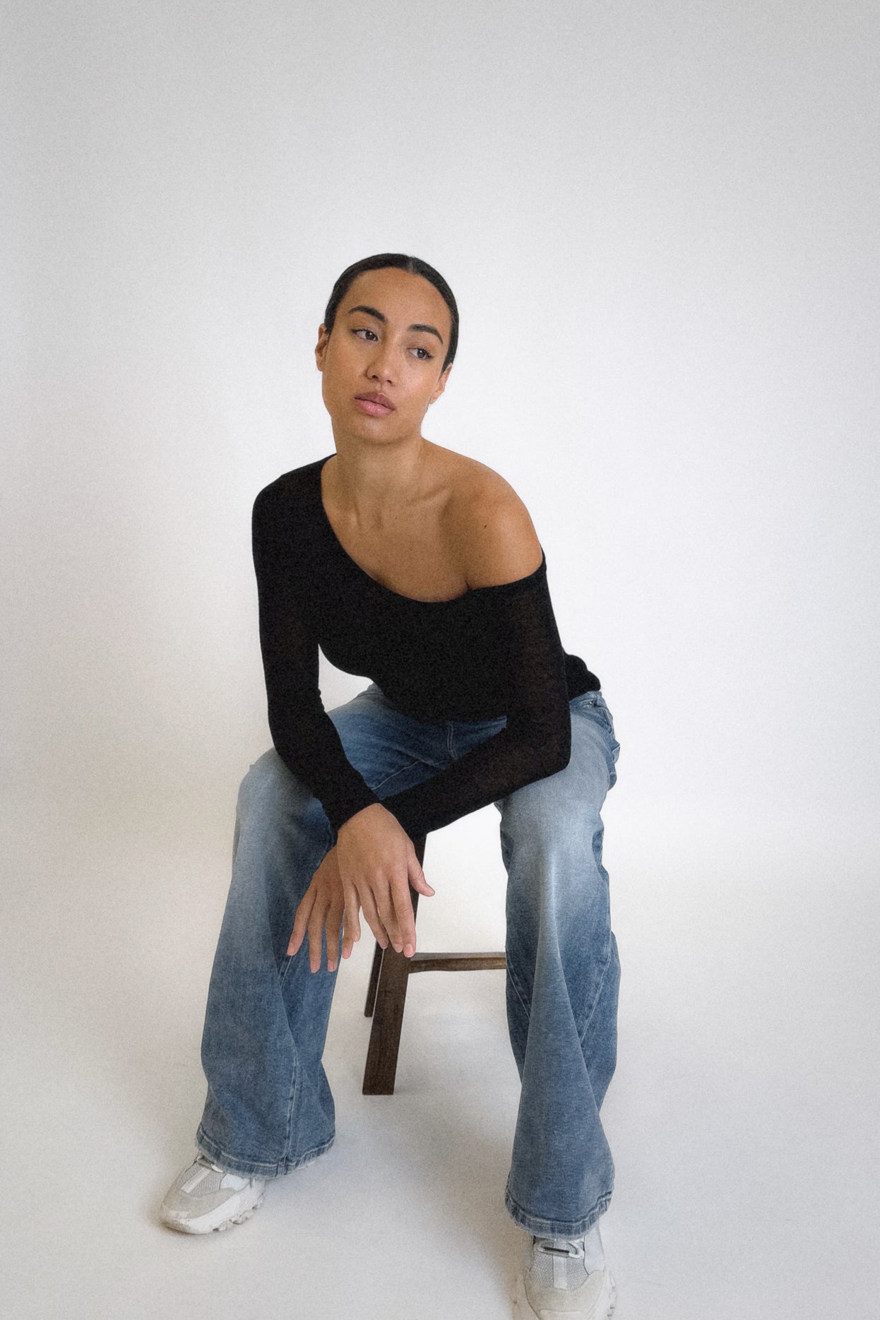 Remsen One Shoulder Sheer Knit Black