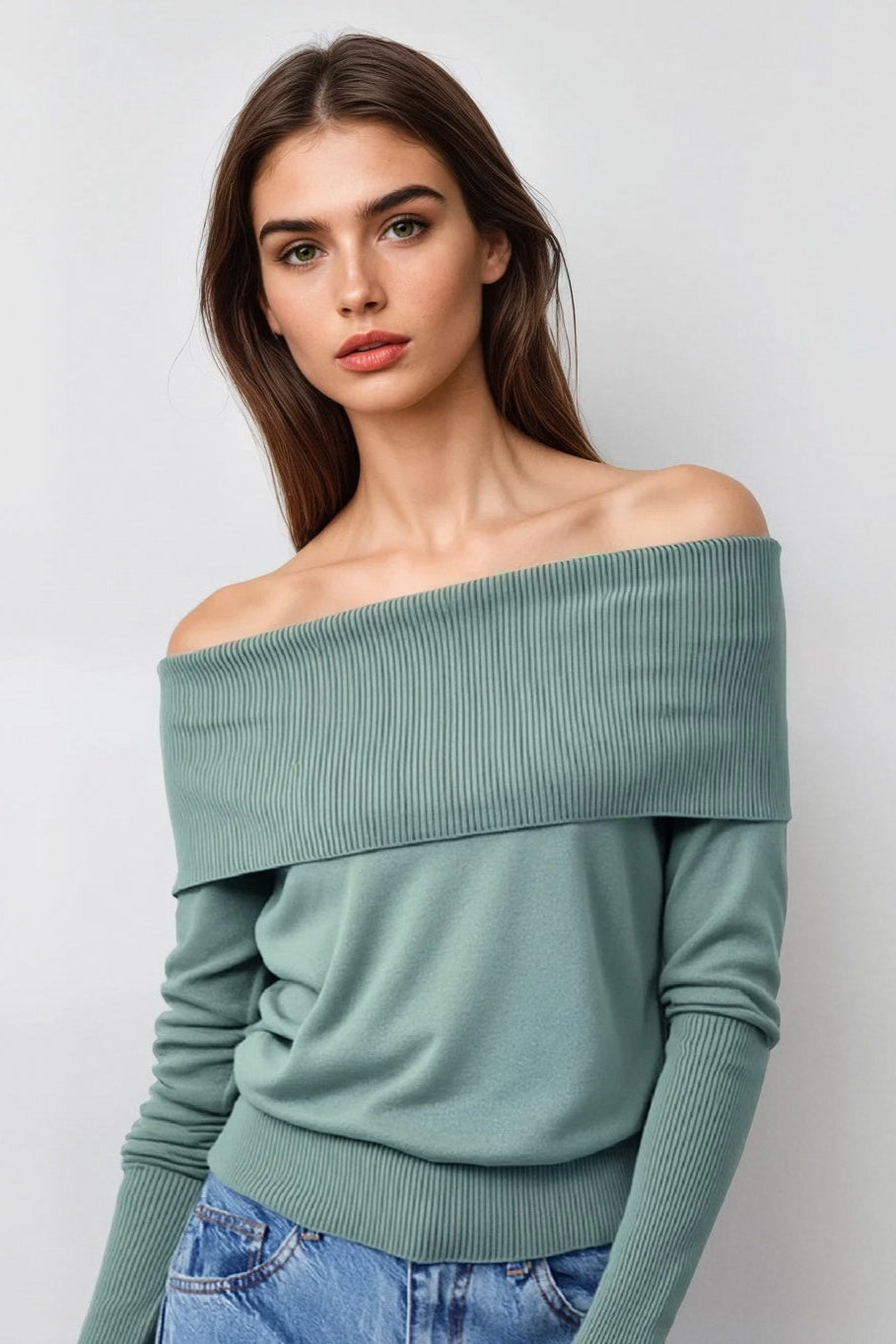 Portobello Off the Shoulder Knit Smoke Green